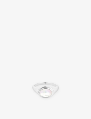 ASTRID & MIYU: Rhodium-plated recycled sterling-silver and Mother-of-Pearl signet ring