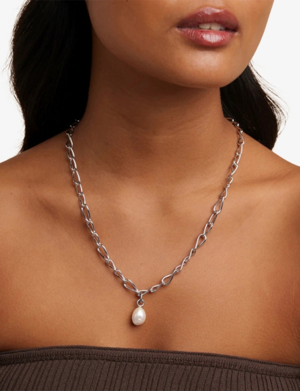 Infinite rhodium-plated sterling-silver and freshwater-pearl lariat necklace