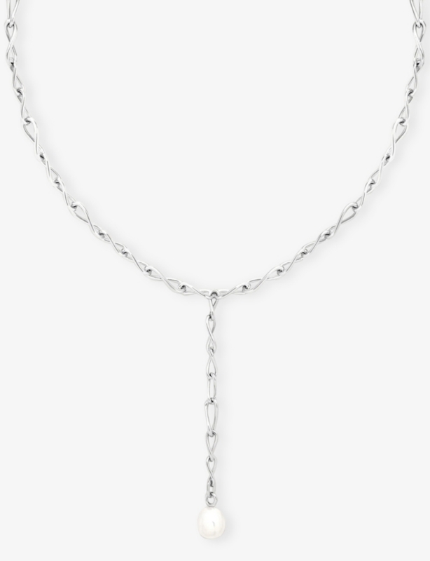 Infinite rhodium-plated sterling-silver and freshwater-pearl lariat necklace