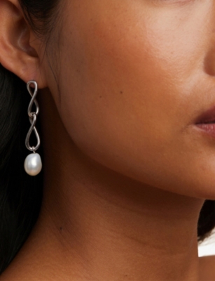 ASTRID & MIYU: 18ct yellow gold-plated recycled sterling-silver, zirconia and freshwater-pearl stud earrings