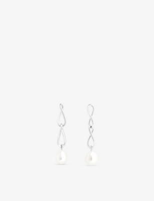 ASTRID & MIYU: 18ct yellow gold-plated recycled sterling-silver, zirconia and freshwater-pearl stud earrings