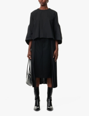 SACAI: Suiting pullover contrast-sleeve woven top