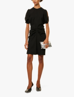 Gathered tulip-sleeve woven mini dress