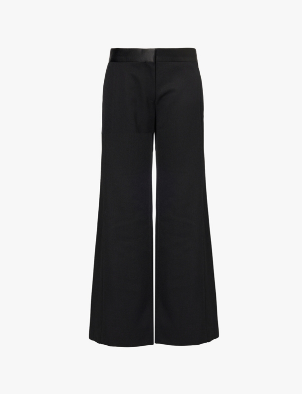 Satin-panel wide-leg mid-rise woven trousers