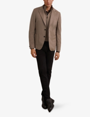 Reiss Mens Mocha Brown Patch Gilet-insert Regular-fit Woven Blazer In Brown