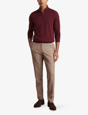 Reiss Mens Blackhall Half-zip Funnel-neck Wool Knitted Jumper Claret Red In Claret Red