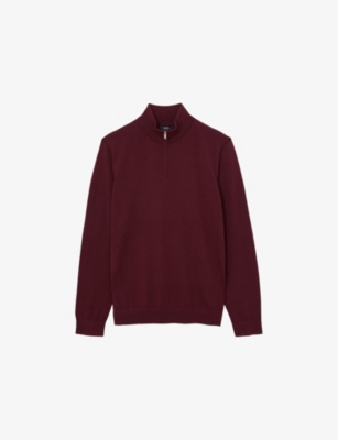 Reiss Mens Blackhall Half-zip Funnel-neck Wool Knitted Jumper Claret Red In Claret Red