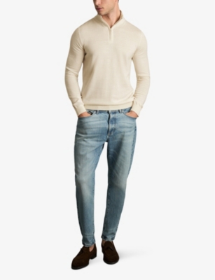 Reiss Mens Blackhall Half-zip Funnel-neck Wool Knitted Jumper Snow White Xxl In Snow White