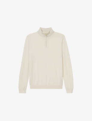 Reiss Mens Blackhall Half-zip Funnel-neck Wool Knitted Jumper Snow White Xxl In Snow White