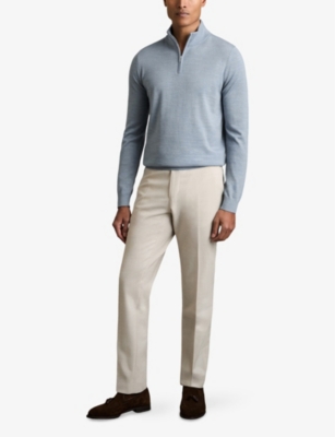Reiss Mens Blackhall Half-zip Funnel-neck Wool Knitted Jumper Soft Blue Melange Xxl In Soft Blue Melange