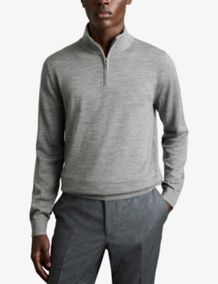 REISS: Blackhall half-zip funnel-neck wool knitted jumper