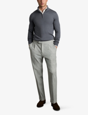 Reiss Mens Blackhall Half-zip Funnel-neck Wool Knitted Jumper Airforce Blue In Airforce Blue