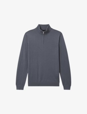 Reiss Mens Blackhall Half-zip Funnel-neck Wool Knitted Jumper Airforce Blue In Airforce Blue
