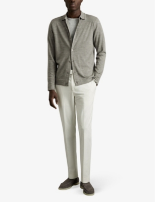 Reiss Mens  Forbes Button-through Merino Wool Knitted Cardigan In Warm Grey Melange