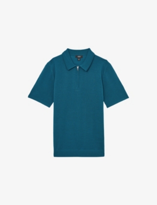 Reiss Mens  Maxwell Half-zip Short-sleeve Merino-wool Polo In Deep Teal Blue