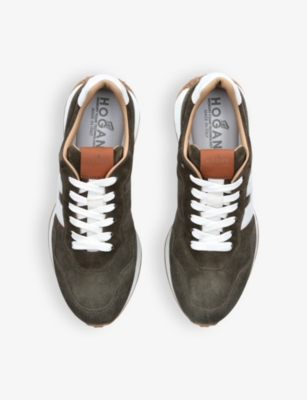 HOGAN MENS KHAKI ALLACCIATO H BRAND-EMBROIDERED SUEDE LOW-TOP TRAINERS EUR 46.5 / 12.5 UK
