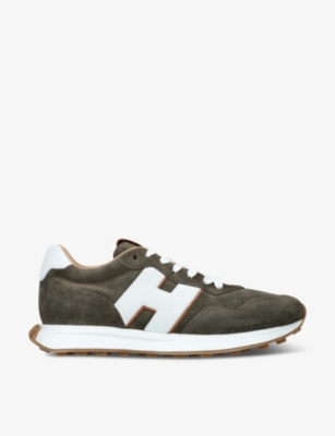 Mens Hogan Allacciato H Brand-Embroidered Suede Low-Top Trainers