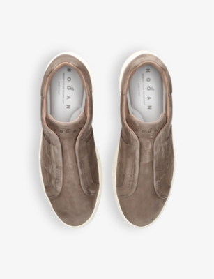 HOGAN: Fascia slip-on logo-embossed suede low-top trainers