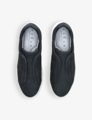 Hogan Mens Navy Fascia Slip-on Logo-embossed Suede Low-top Trainers In Navy