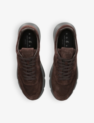 Hogan Suede Lace-up Sneakers Rubber Sole In Dark Brown