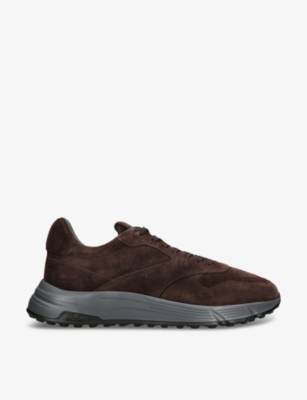 Hogan Suede Lace-up Sneakers Rubber Sole In Dark Brown