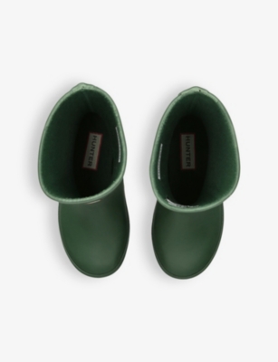 Hunter Dark Green Kids' First Branded Rubber Wellington Boots Eur 33 / 1 Uk In Green