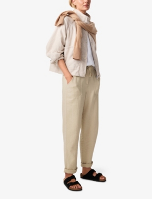 THE WHITE COMPANY: Elasticated-Waist Tapered-Leg Cotton Trousers