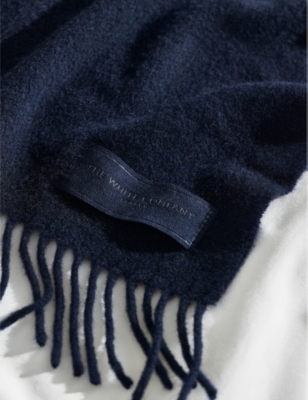 Shop The White Company Navy Luxury Fringe-trim Brushed Wool-blend Throw