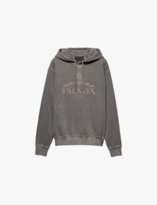 PRADA: Brand-appliqué boxy-fit cotton-jersey hoody