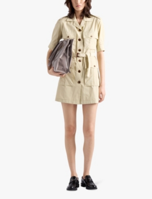 PRADA: Flap-pocket shoulder-epaulette cotton-poplin mini dress