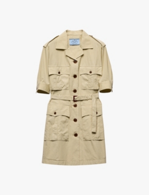 Prada Poplin Mini Dress In Neutral