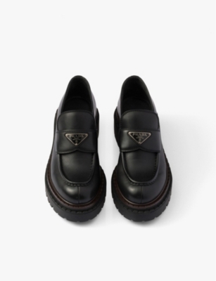 Prada Chocolate Patent Leather Loafers In Black
