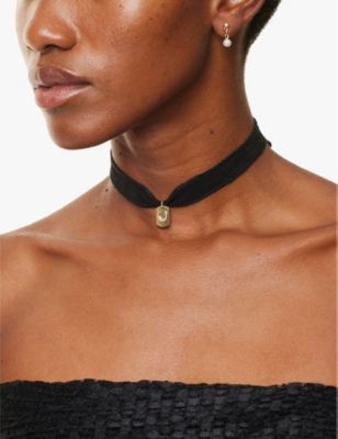 MIZUKI: Horseshoe Tag 14ct yellow-gold, silk and 0.03ct diamond necklace