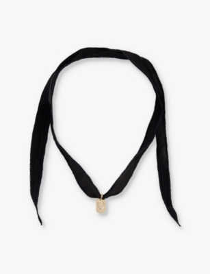 MIZUKI: Horseshoe Tag 14ct yellow-gold, silk and 0.03ct diamond necklace