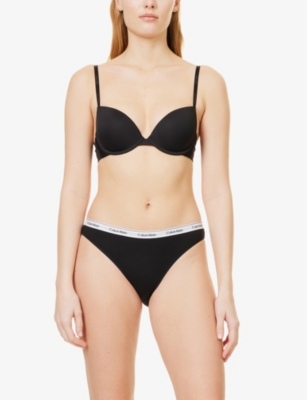 Shop Calvin Klein Womens Black Attraction Push-up Stretch-woven Plunge Bra