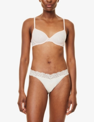 Shop Calvin Klein Womens Ivory Attraction Lace-waistband Stretch-woven Thong