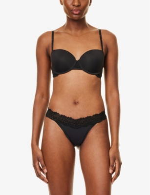 Calvin Klein Womens Black Attraction Lace-waistband Stretch-woven Thong In Black