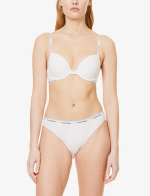 Calvin Klein Womens Modern Logo-underband Demi-cup Cotton And Modal-blend Bra White In White