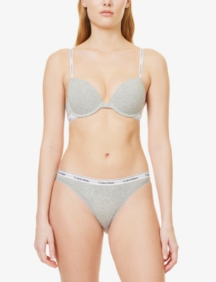 Shop Calvin Klein Womens Modern Demi T-shirt Underwired Cotton And Modal-blend Bra Grey Heather