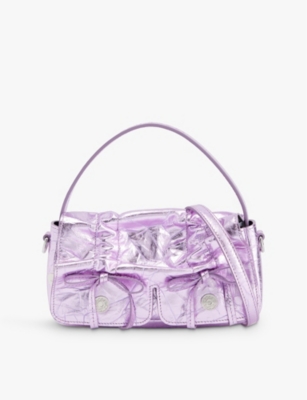 Shop Acne Studios Womens Lavender Purple Multipocket Micro Metallic-leather Shoulder Bag