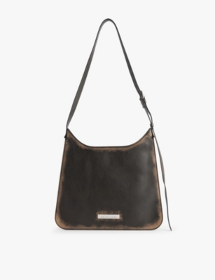 Shop Acne Studios Dark Brown/beige Platt Medium Leather Shoulder Bag