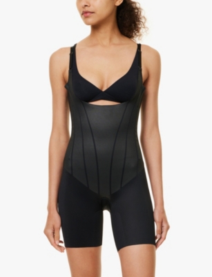 Shop Spanx Womens  Super Open Stretch-jersey Bodysuit In Very Black