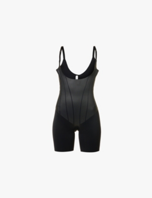 Shop Spanx Womens  Super Open Stretch-jersey Bodysuit In Very Black