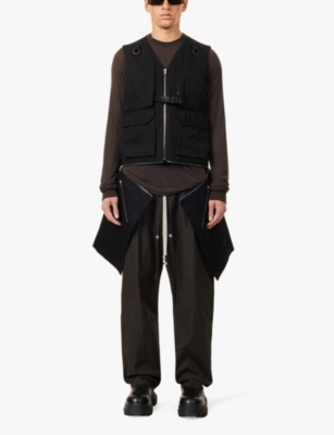 Rick Owens Mens  Bonotto Longline Multi-pocket Cotton Gilet In Black