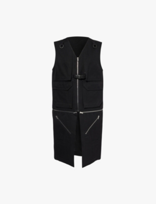 Rick Owens Mens  Bonotto Longline Multi-pocket Cotton Gilet In Black