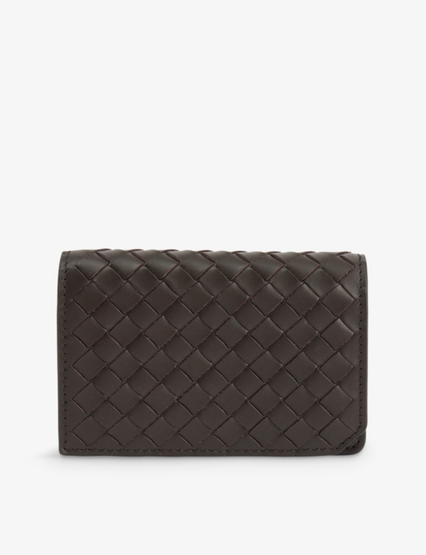 Intrecciato front-flap leather wallet
