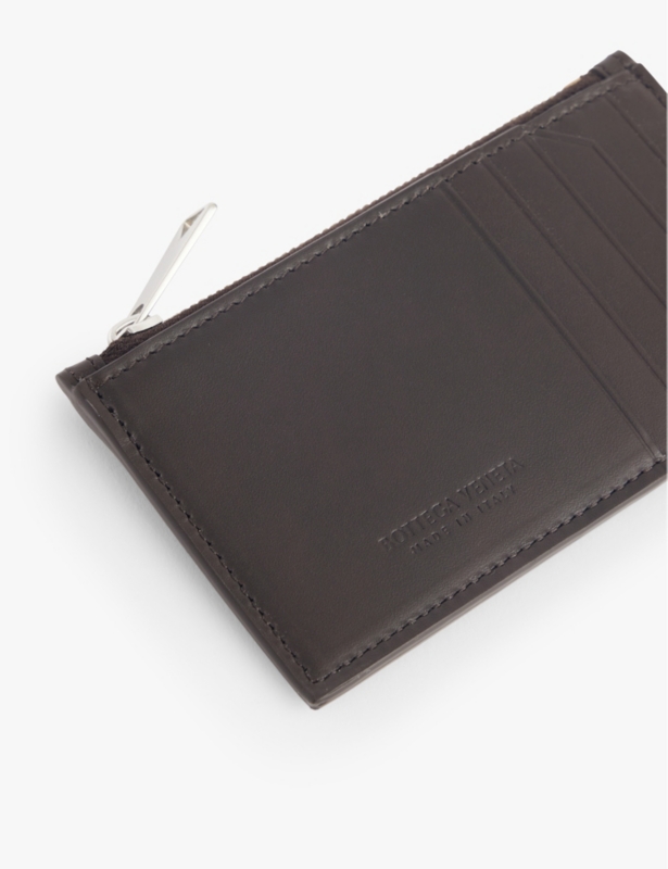 Intrecciato zip leather card holder