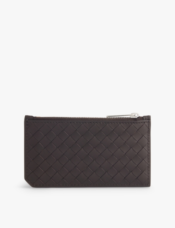 Intrecciato zip leather card holder