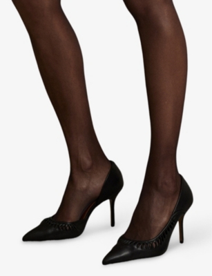 REISS: Marlene Twisted Cut-Outs Leather Heeled Courts