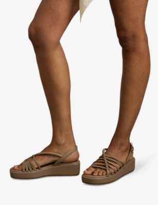 Reiss Beige Leather Knot Strappy Platform Sandals In Beige